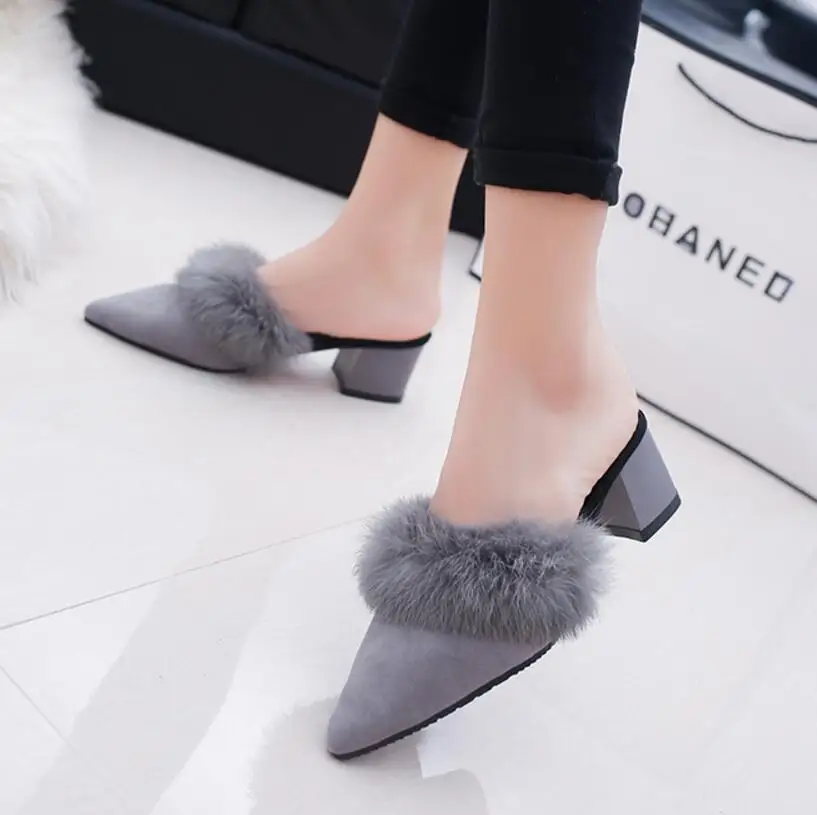 Осенне зимняя обувь на искусственном меху женские сандалии тапочки заколки