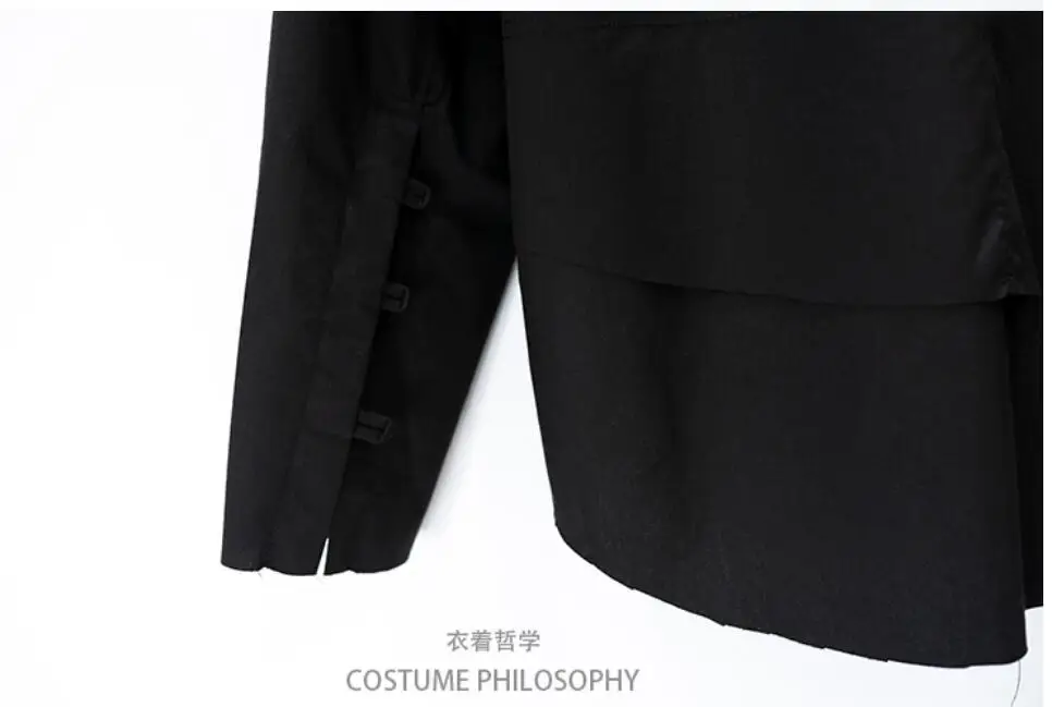 Original Men's Shirt Multi-layer Stitching Cotton Casual Clothing Male Solid Standing Collar Black Shirts Large Size Costumes | Мужская