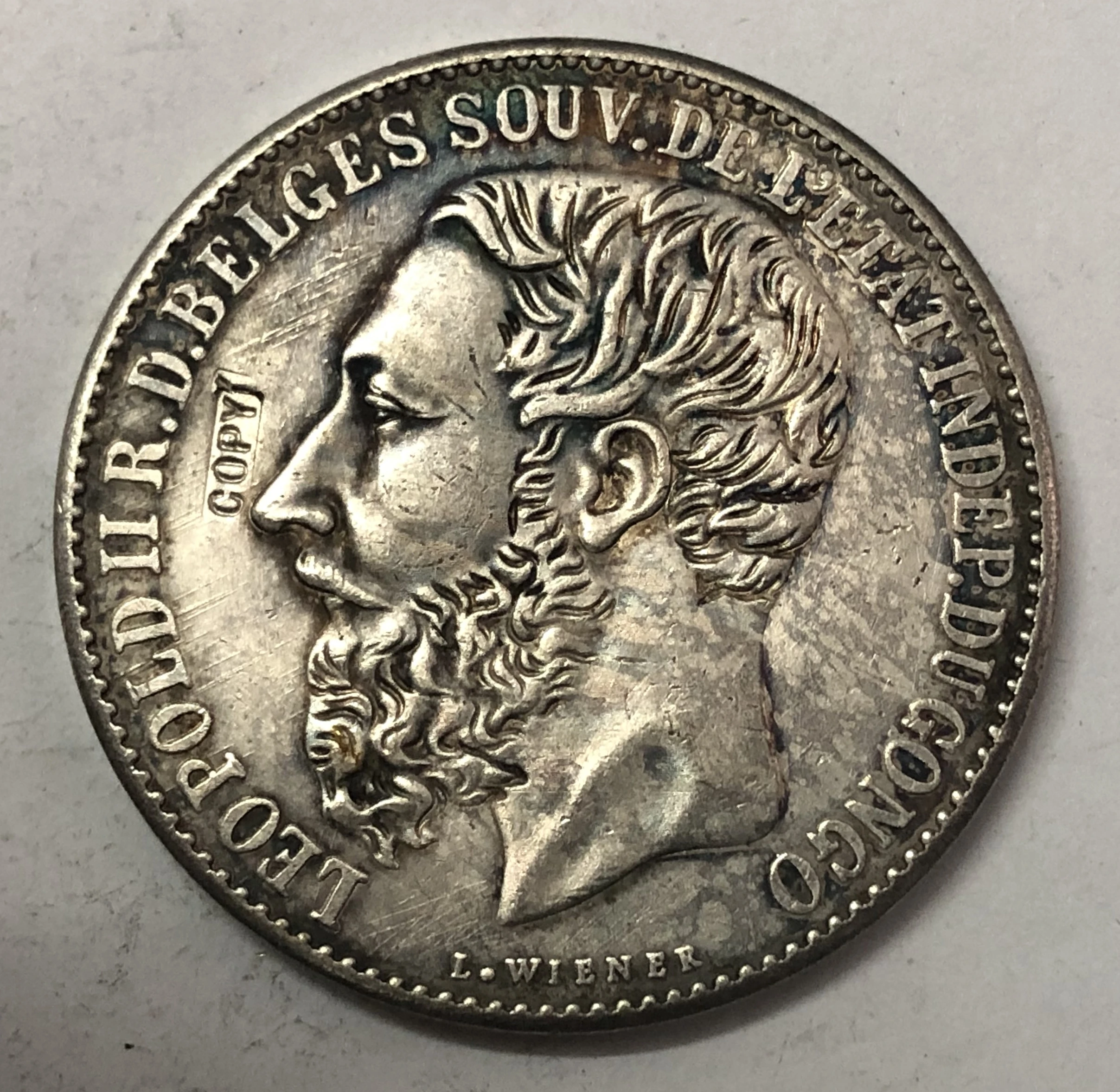 1887 г. свободное государство Конго 5 франков-леополд II KM #8 1 (R.D. Белые) копия