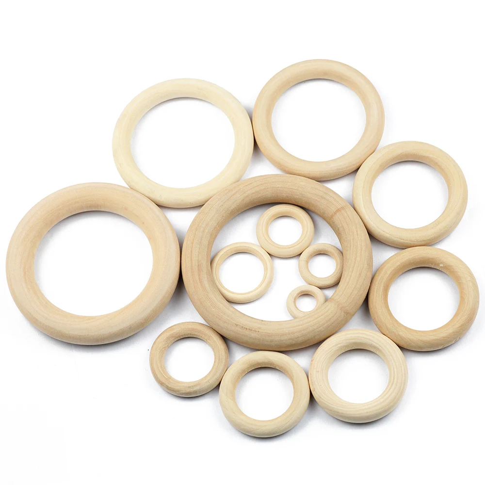 

JHNBY DIY 20-95mm Wooden Beads Connectors Circles Rings Natural Wood Lead-Free Beads for Bracelet Jewelry Making Baby teething