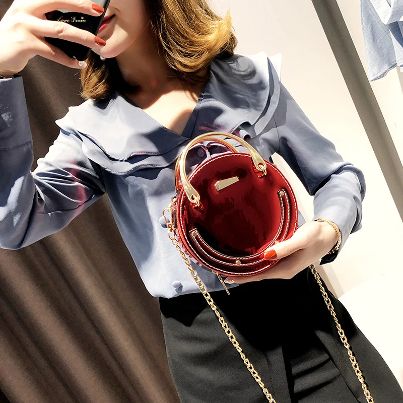 2018 Новая мода Лазерная круглые цепи плечо сумка через вечернее мини женская