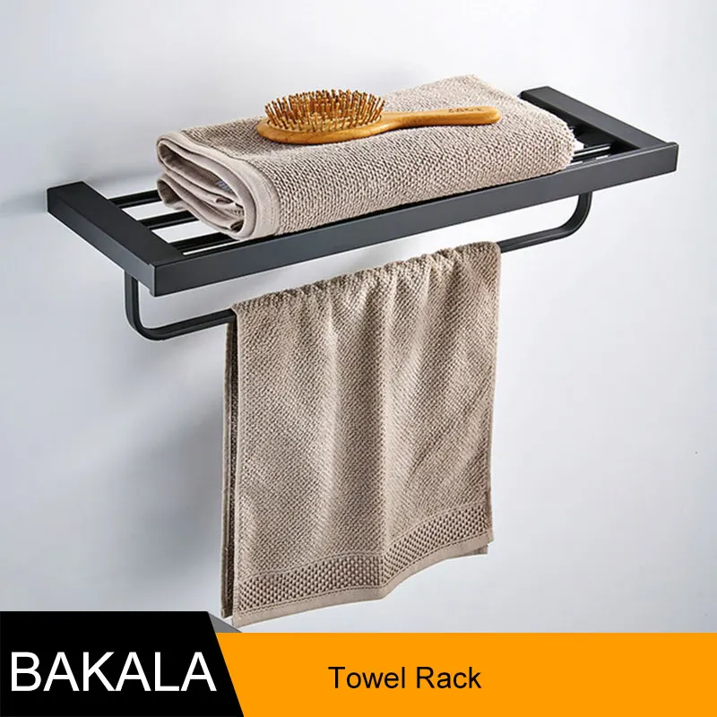 Towel rack BECOLA черная квадратная фурнитура для ванной, набор настенных аксессуаров из нержавеющей стали для ванной комнаты, современные аксессуары для ванной комнаты - Цвет: Towel rack