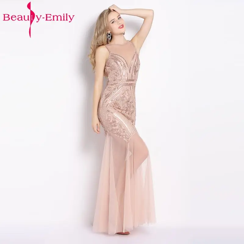 Женское вечернее платье без рукавов Beauty Emily элегантное с блестками и бусинами