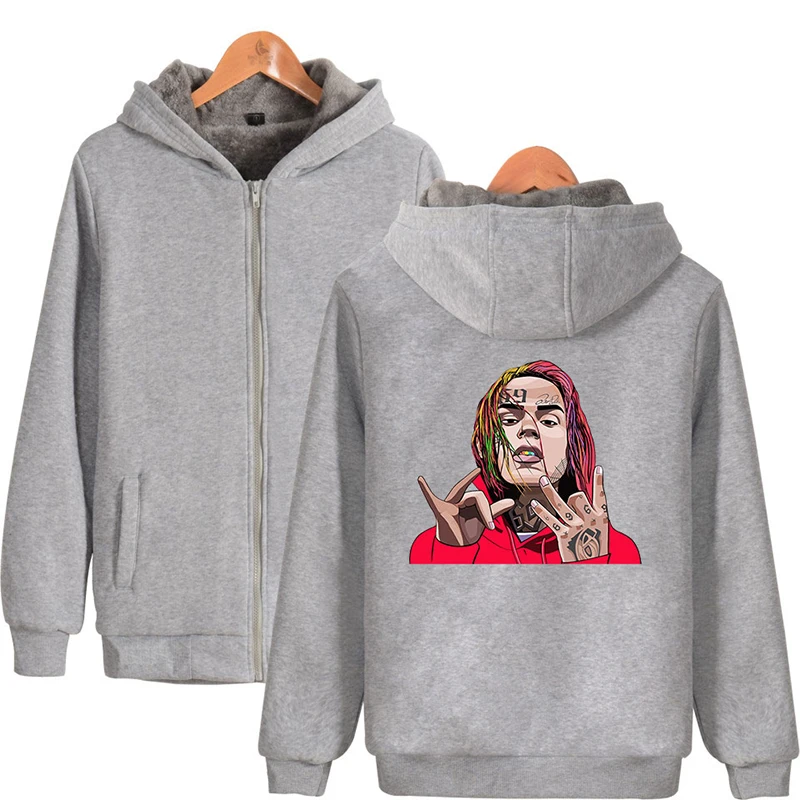 

Зимняя мода хип-хоп забавная 6ix9ine на молнии Мужская и Женская толстовка с капюшоном куртка повседневная с длинным рукавом Толстая флисовая ...