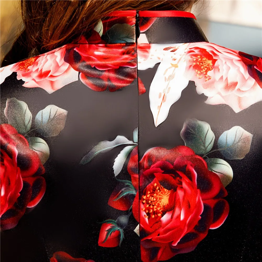 Шанхай история китайский стиль Платье До Колена Cheongsam цветочный Qipao восточное платье с коротким рукавом Вечерние платья для женщин