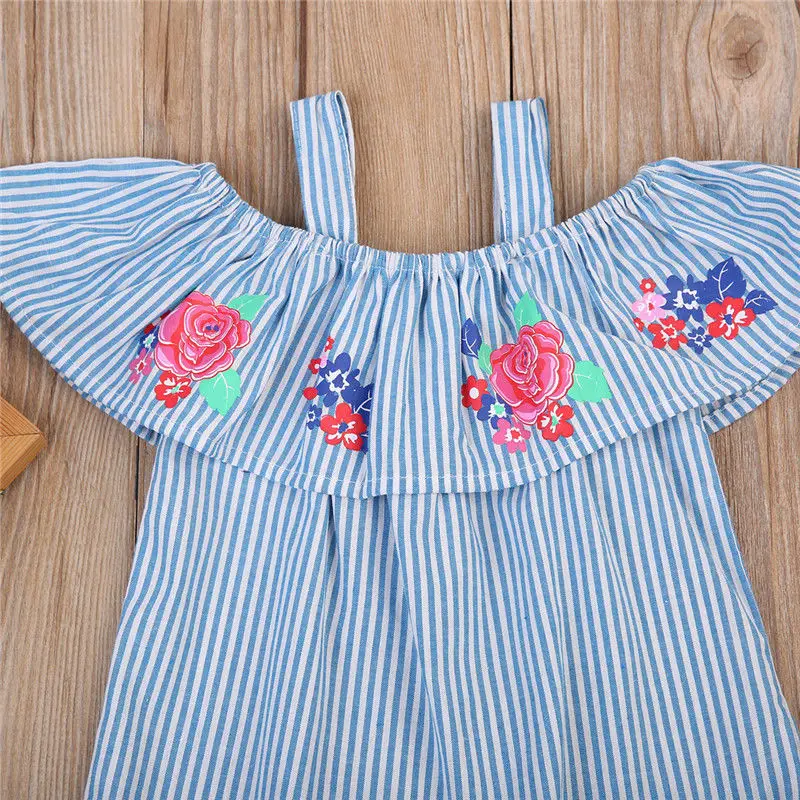 Коллекция 2017 года летняя одежда для маленьких девочек Комбинезон с открытыми