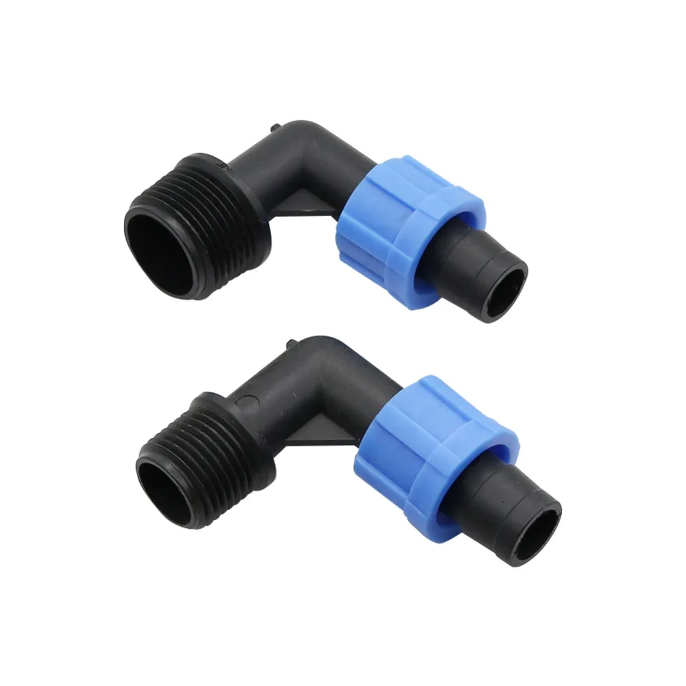 

16mm Thread Lock hose connector 90 Degree Elbow Pipe water Connector Drip Tape for Greenhouse Agriculture Irrigation 2 Pcs