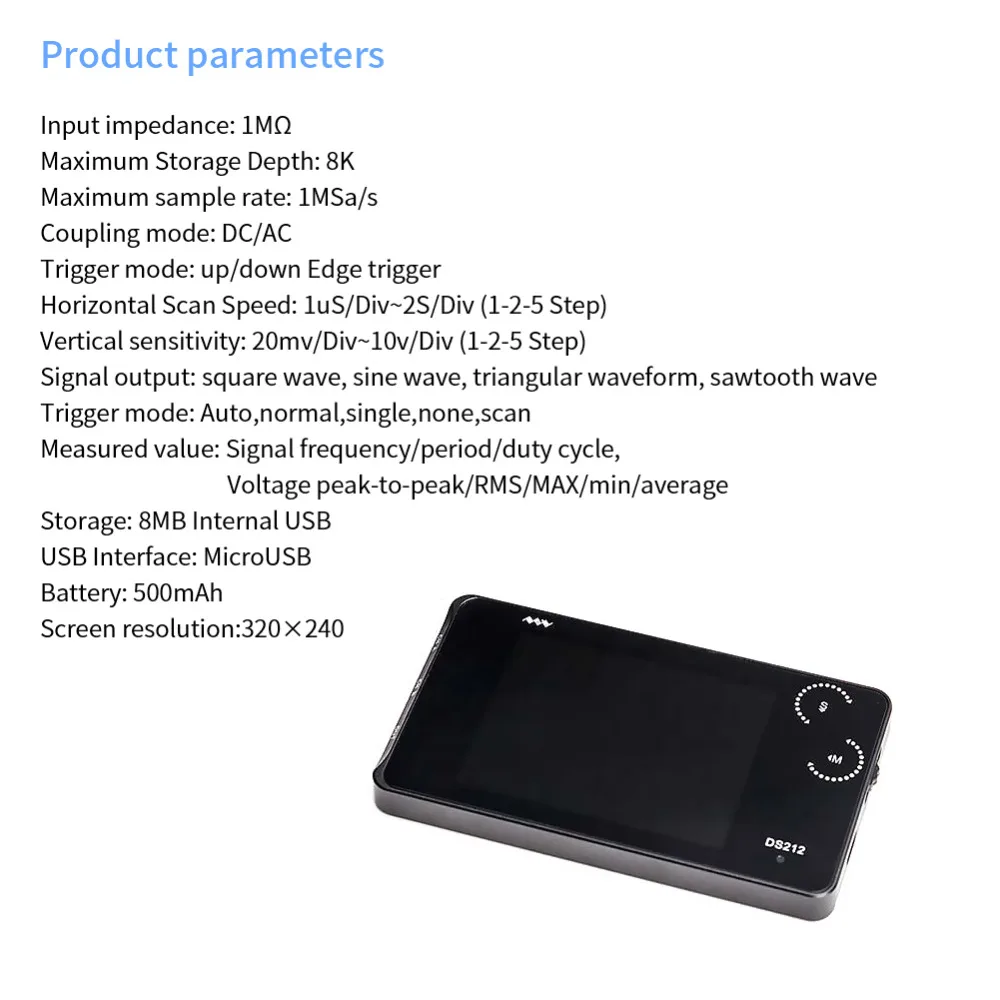 USB портативный цифровой осциллограф запоминающий 2 канала 1 МГц 10MSa/s osciloscopio de bolsillo