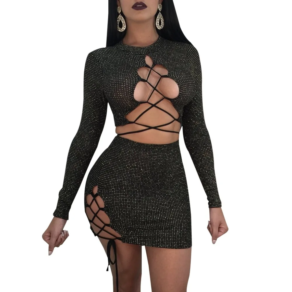 Женская одежда 2018 сексуальное открытое облегающее мини платье черное на