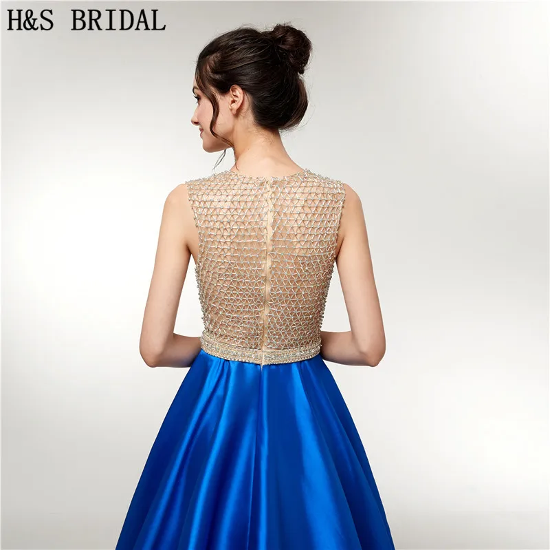 

H&S Bridal Royal blue A line Evening Dress V neck Long Formal Dresses 2020 Sequin Beading Sheer gown robe de soiree