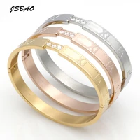 jsbao high quality stainless steel womens bracelet bangle jewelry with cubic zirconia roman number women fashion bracelet