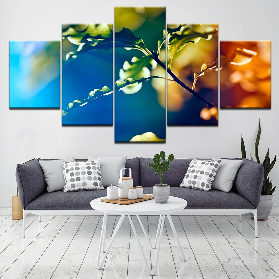 

Beautiful leaves 5 Piece Wall Art Canvas Print modern Poster Modular art painting for Living Room Home Decor