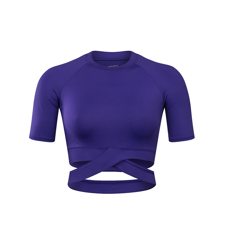 Purple SALSPOR сексуальные женские футболки для йоги эластичная облегающая Фитнес Спортивный укороченный топ с поперечным Ремешком дышащая рубашка Для Бега Спортзала топы Спортивная одежда - Цвет: Purple