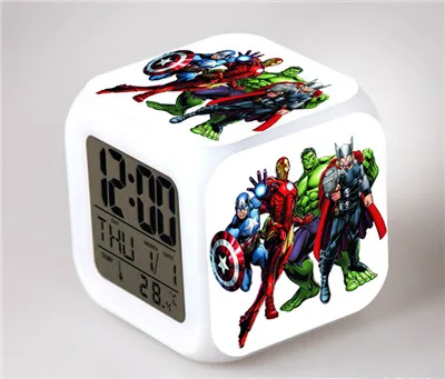 14 Marvel Мстители изменение цвета светодиодный Будильник фигурка Капитан Америка Железный человек цифровой Куб декор Освещение игрушки - Цвет: 14
