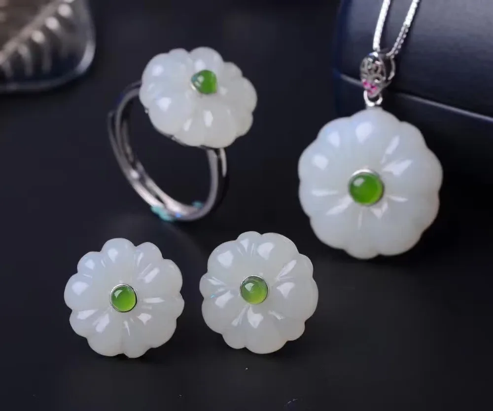 Натуральное и туманное кольцо серьги с подвеской три набора серебро 925 пробы