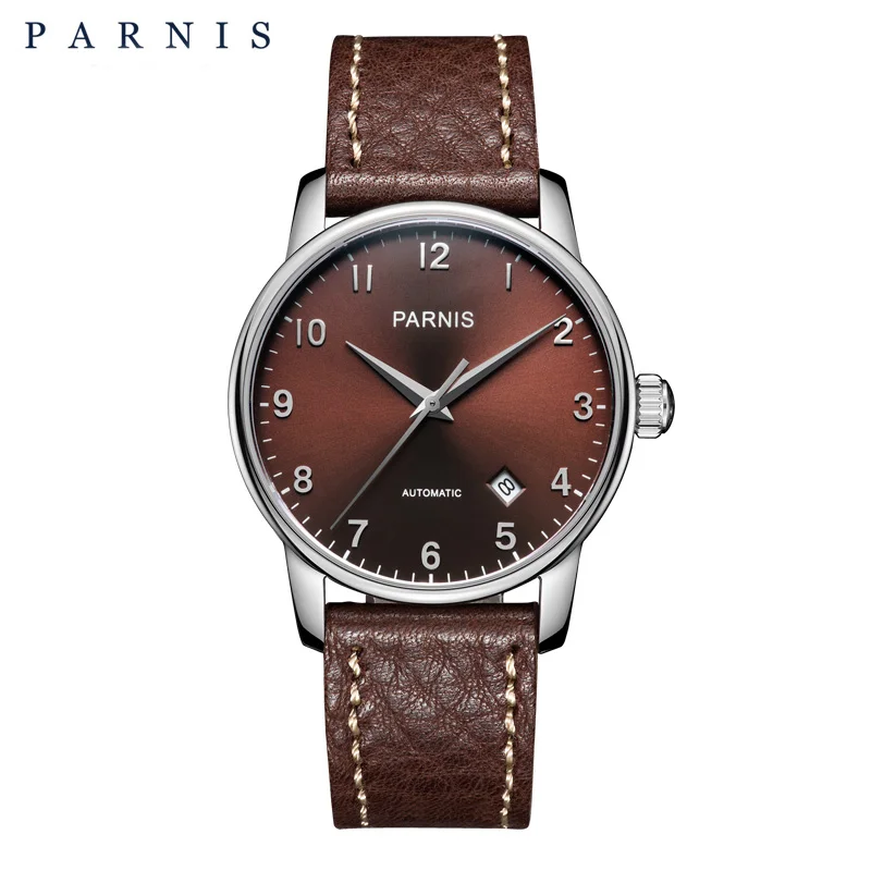 Rose Steel Brown Модные мужские механические часы 36 мм Parnis из натуральной кожи с циферблатом, Мужские автоматические часы с автоматической обмоткой, часы esqueleto dourado - Цвет: Rose Steel Brown