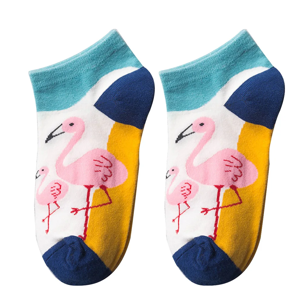 Новые модные хлопковые мягкие женские носки с принтом фламинго низкие Дышащие