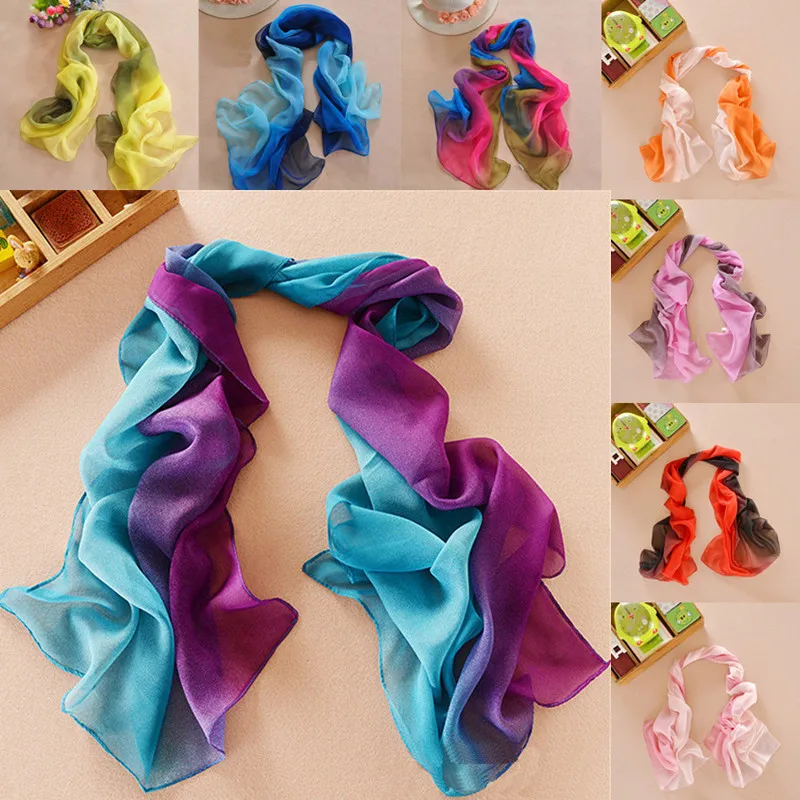 

LNRRABC 19 Colors Women Elegant Lady Chiffon Silk Scarf Summer Gradient Color Georgette Shawls Scarves foulard femme