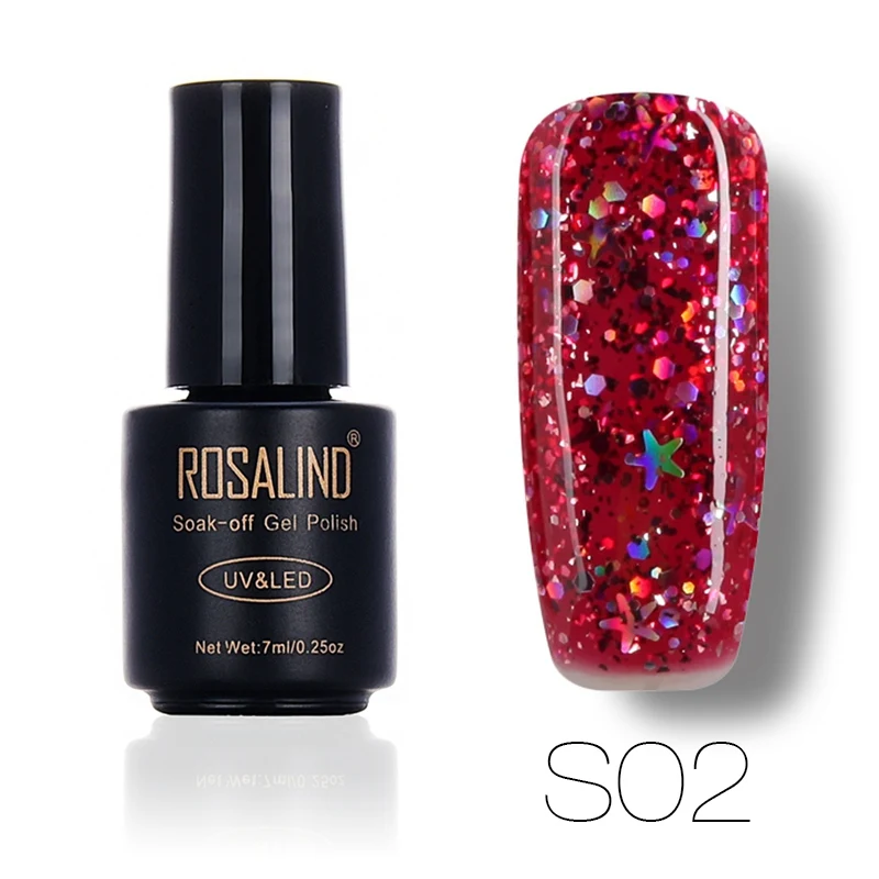 ROSALIND, 7 мл, Звездный и лунный блеск, S01-12, УФ и светодиодный, замочить, Гель-лак для ногтей, маникюрный Гель-лак - Цвет: S02