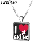 Ожерелье JWEIJIAO с квадратным стеклянным кулоном, украшение для катания на лыжах, сноуборде, силуэт катания на лыжах, художественное изображение, цепочка, свитер, SG04