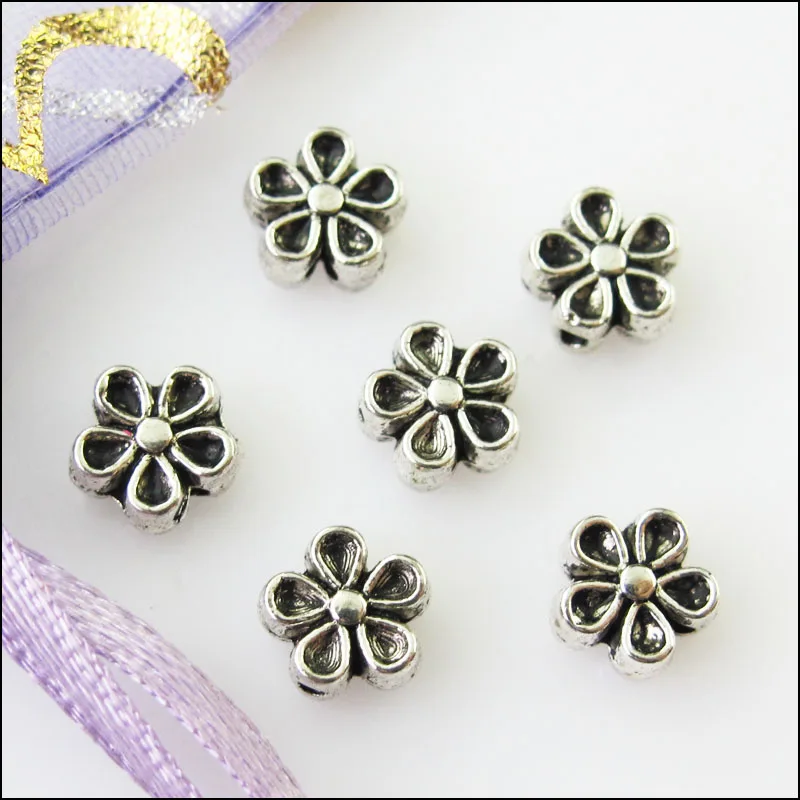 Новинка! 60 шт. Тибетский серебристый цвет с мелким цветочным рисунком бусины