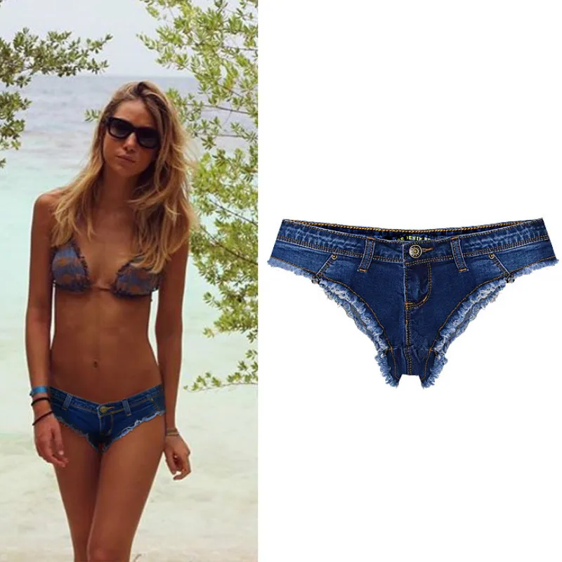 Женские винтажные шорты с бахромой темно синие из хлопка и спандекса заниженной