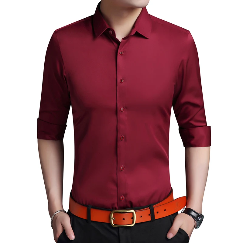 

Pure Color men Long-sleeved Shirt Asia size S - 5XL formal dress Shirt Men 2019 Autumn Leisure mens Shirts