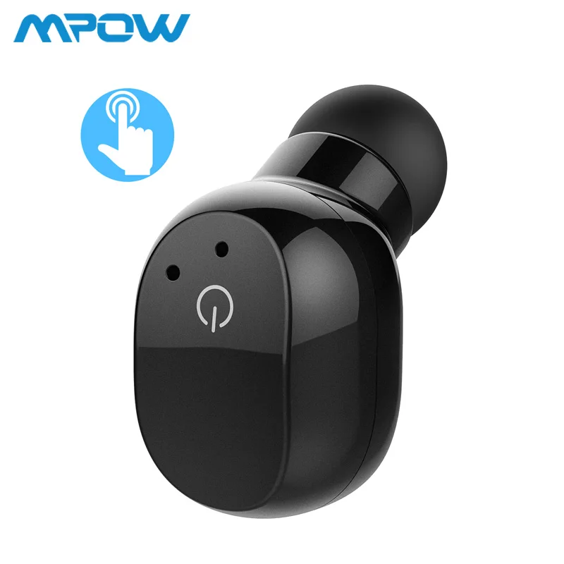 Mpow EM12 сенсорное управление одиночные наушники-вкладыши беспроводные Bluetooth V4.2 наушники с микрофоном чехол для водителя мобильного телефона Android iOS - Цвет: Black