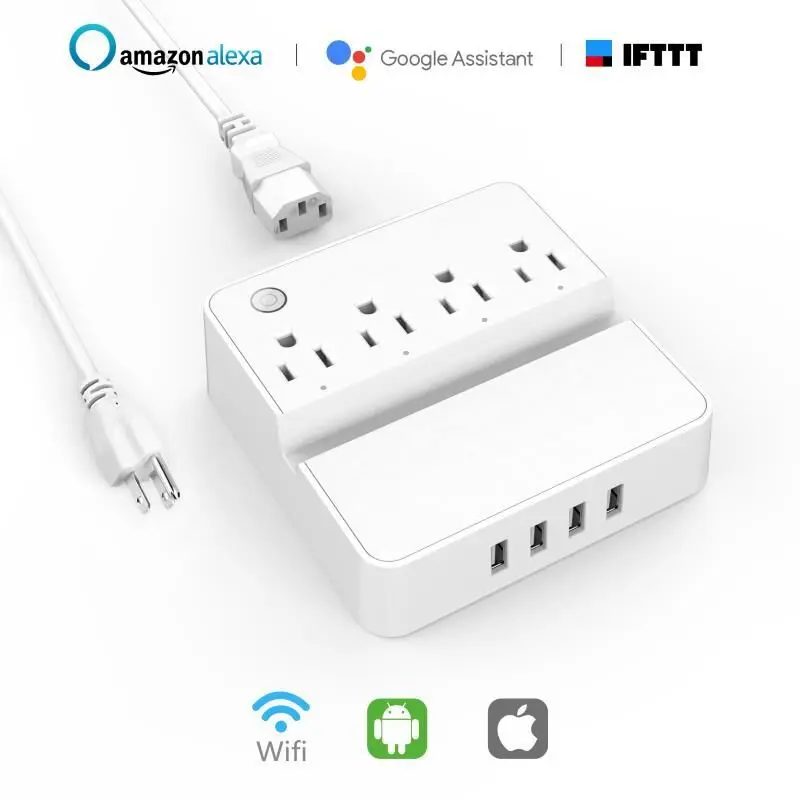 Wifi Smart power Strip Защита от перенапряжения 4 розетки США розетка с USB голосовым управлением удлинитель работает с Alex Google Home