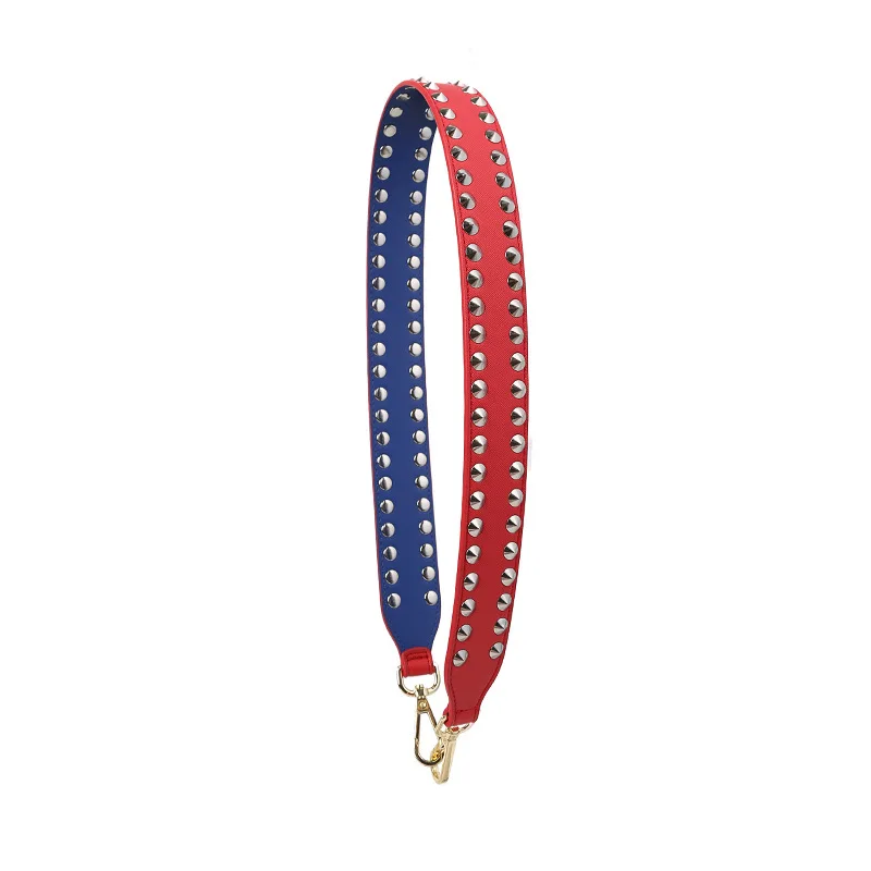 Red Blue Silver rive Модная сумка с заклепками в стиле панк, Сменный ремень на плечо, Сумка с ремнем 90 см, цветная кожаная сумочка с ручками, Женская сумочка, ремни, аксессуары - Цвет: Red Blue Silver rive