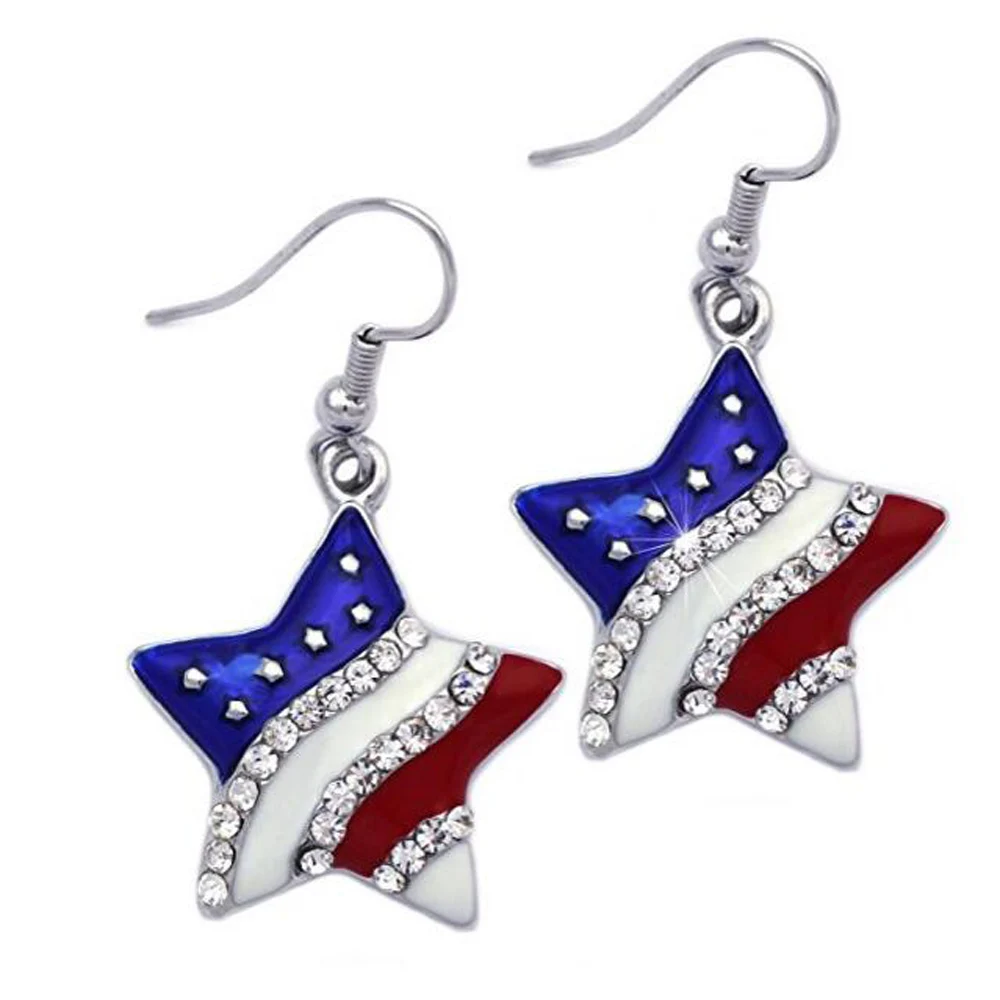 Серьги с красным и синим флагом США|blue star earring|red earings jewelryearrings red |