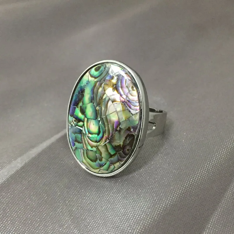 abalone shell 1 Винтажное кольцо в стиле панк, натуральный серебристый цвет, перламутр, Абалон, в виде ракушки, кольцо на палец, унисекс, открытая манжета, полностью регулируемые кольца для женщин и мужчин - Цвет основного камня: abalone shell 1