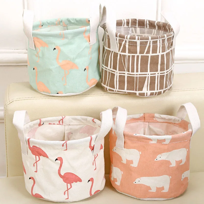 

2 pcs Cute Round Cotton Linen Desktop Storage Box Sundries Storage Organizer Stationery Cosmetic Storage Basket Container Case