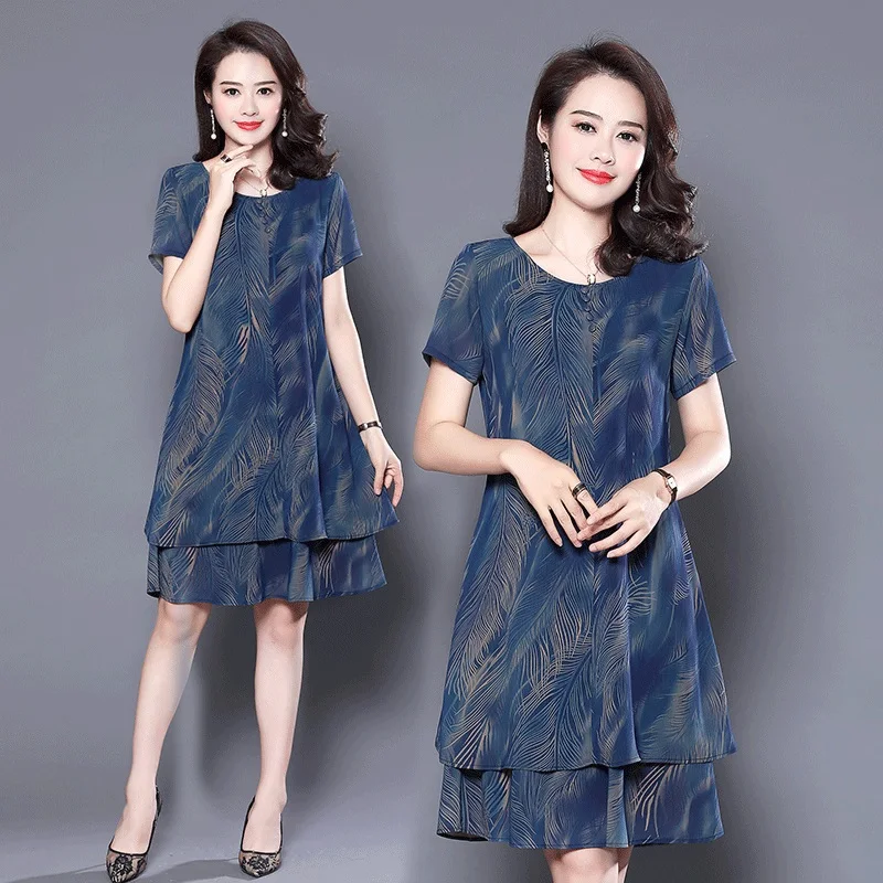 Платье женское шифоновое средней длины с коротким рукавом и принтом|Женские
