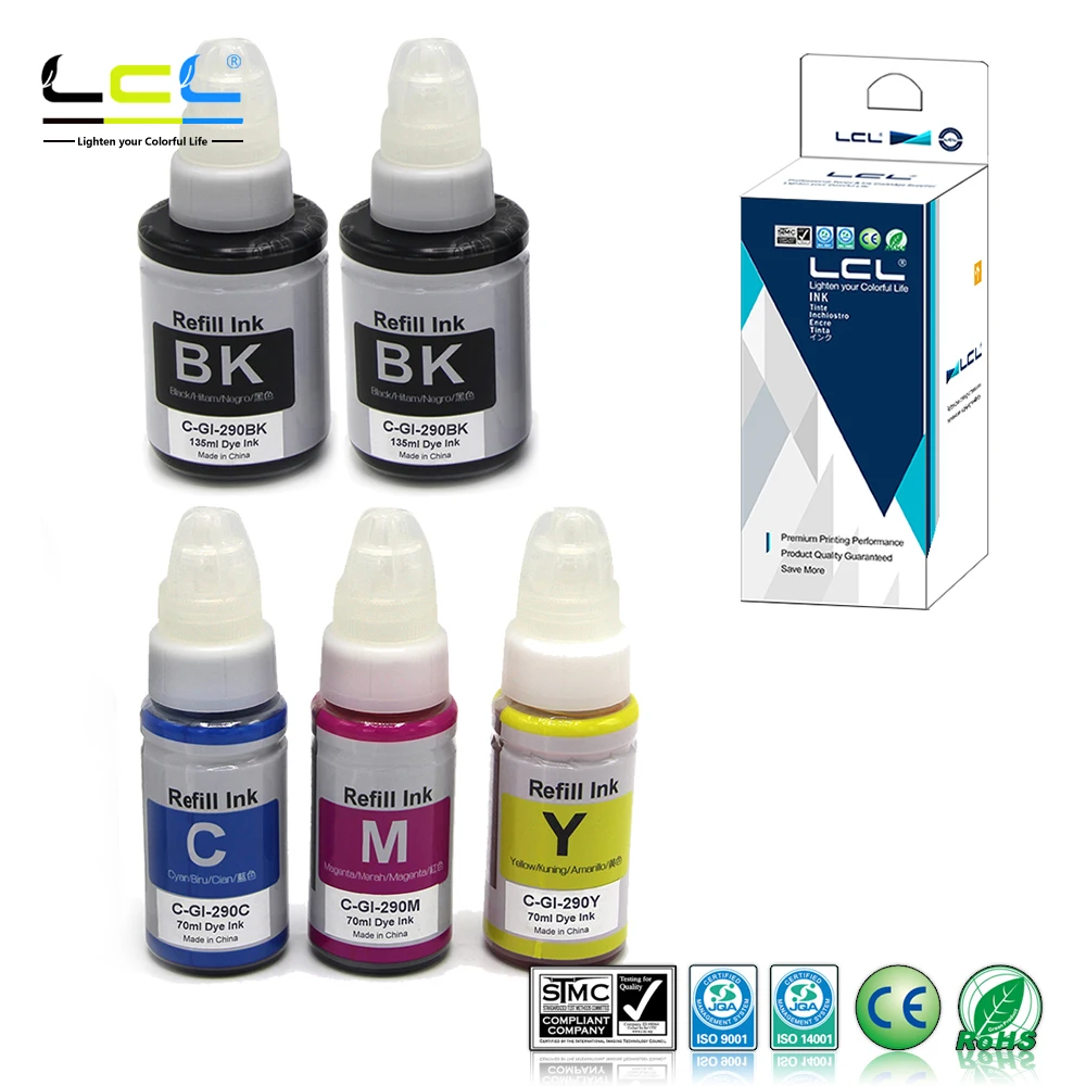 

LCL GI290 Black C-GI-290 C M Y (5-Pack 2KCMY) Ink Cartridge Compatible for Canon PIXMA G1200 G2200 G3200 G4200 G4210