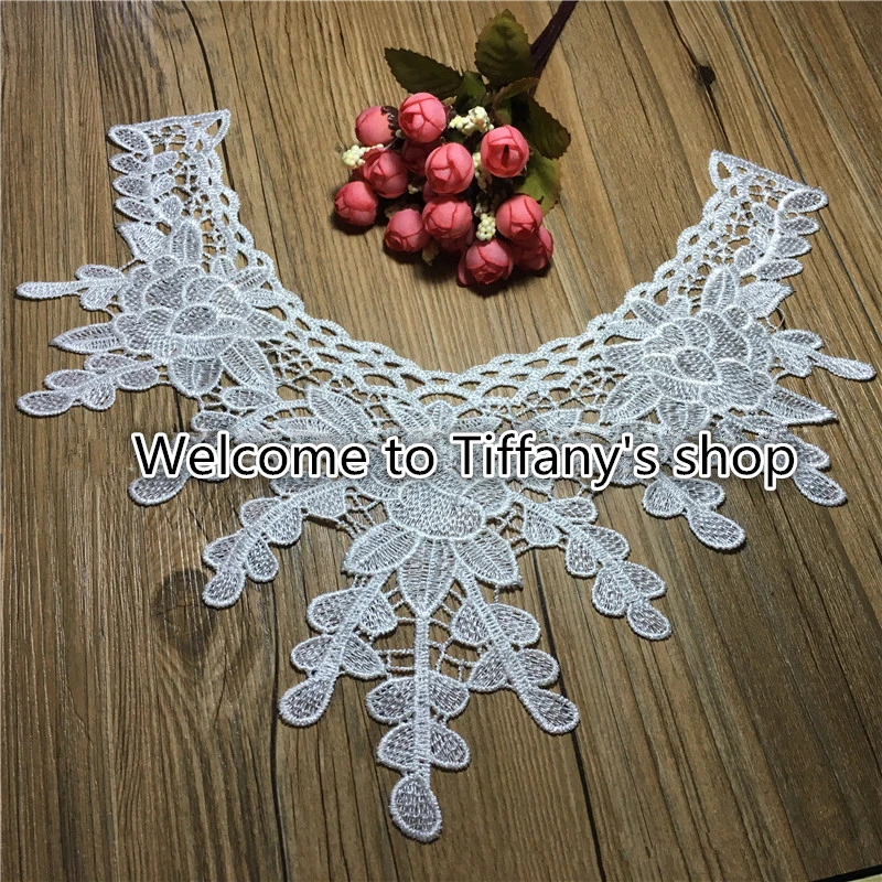 1 шт. 33*32 см белая вышитая полиэфирная Цветочная Кружевная аппликация-колье на шею