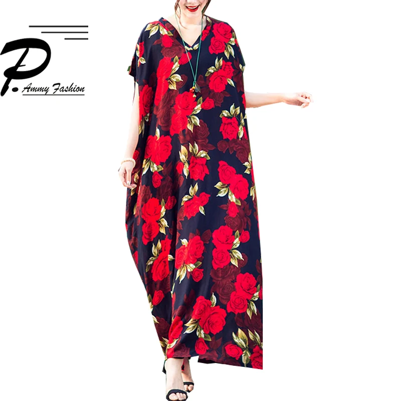 2019 Летнее Длинное платье с цветочным принтом Boho Макси длинное для женщин плюс