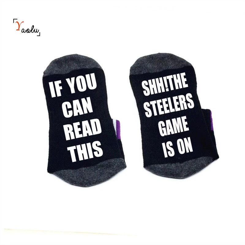 Black grey Если вы можете прочитать эти носки Shh! Steelers игра на удобные хлопковые носки для мужчин женщин ботильоны носки для девочек с милыми поговорками - Цвет: Black grey
