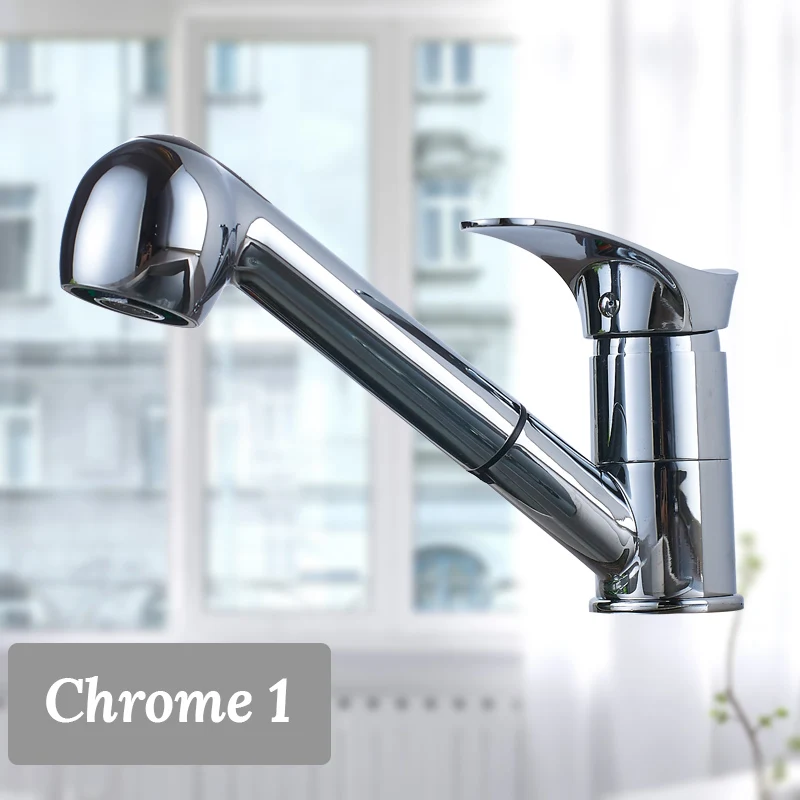 Chrome 1 Кухонный кран с поворотом на 360 градусов, кран для кухонной раковины, водосберегающий полированный черный смеситель для раковины, латунный кран - Цвет: Chrome 1
