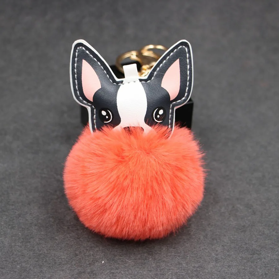 PU Puppy dog pom keychain Artificial pompoms rabbit fur ball pompon key chain women bag car keyring porte clef holder fluffy | Украшения и