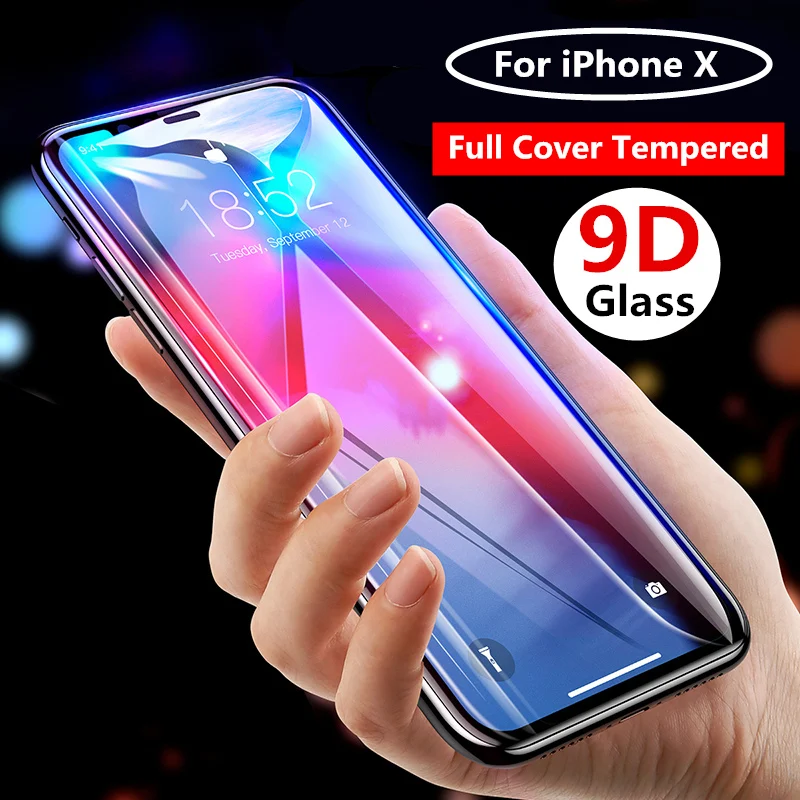 Полное покрытие 9D закаленное стекло для iPhone X защита экрана 9H Взрывозащищенная