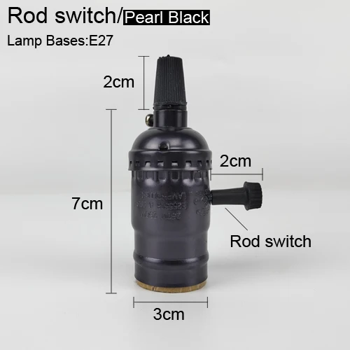 Bright black B Винтажная лампа Эдисона E27 с выключателем, держатель лампы, Ретро декоративный алюминиевый светильник, фитинги, лампа, головной светильник, розетка, сделай сам - Color: Bright black B