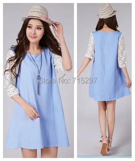 2014 Новое поступление большого размера кружевное джинсовое лоскутное свободное