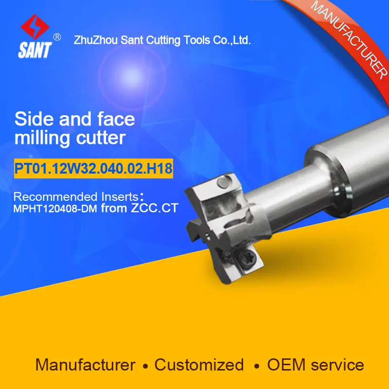 

TMP01-040-XP32-MP12-02 Indexable Milling cutter SANT PT01.12W32.040.02.H18 with carbide insert MPHT120408-DM