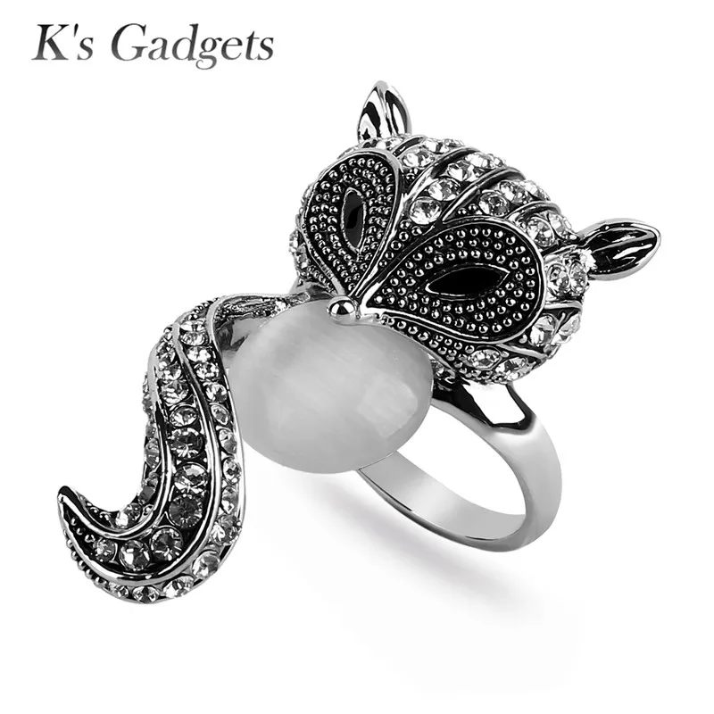 Животных Фокс кольца для Для женщин Природный камень опал Antique Rose Gold Цвет со