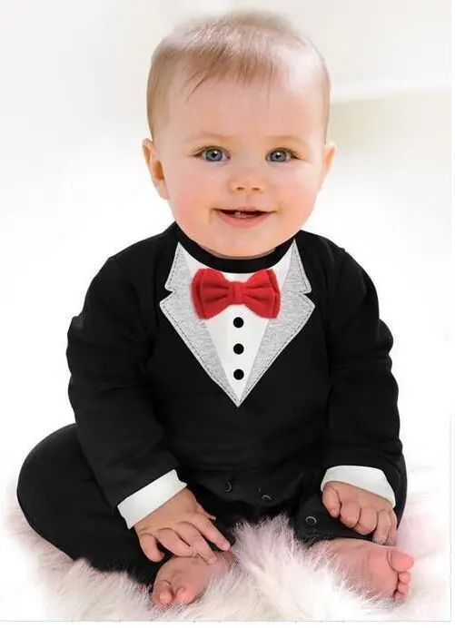 One-Piece Baby Boy Suit Gentleman Romper Spring Autumn Model Climb Clothes Toddler Black White boys Clothing |