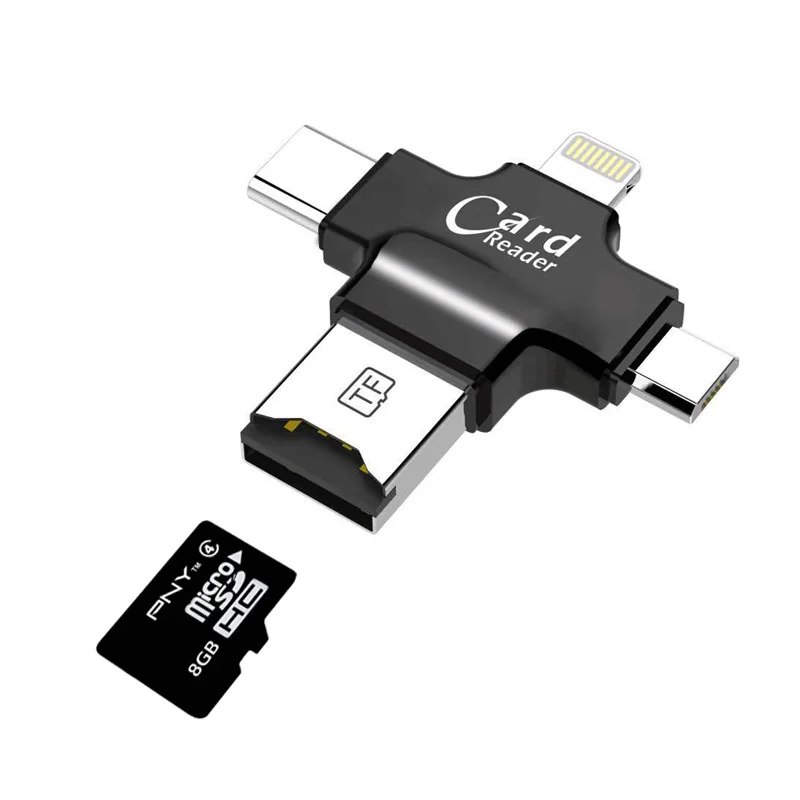 4 в 1 картридер Типа c/Молнии/Micro USB/USB 2.0 Устройство Чтения Карт Памяти Карта Micro Sd