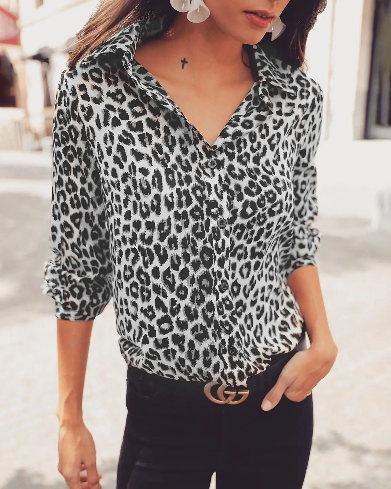 Fashion 2019 Women Sexy Leopard Print Button V-neck Casual Tops Long Sleeve Blouse Spring Autumn Shirts | Женская одежда