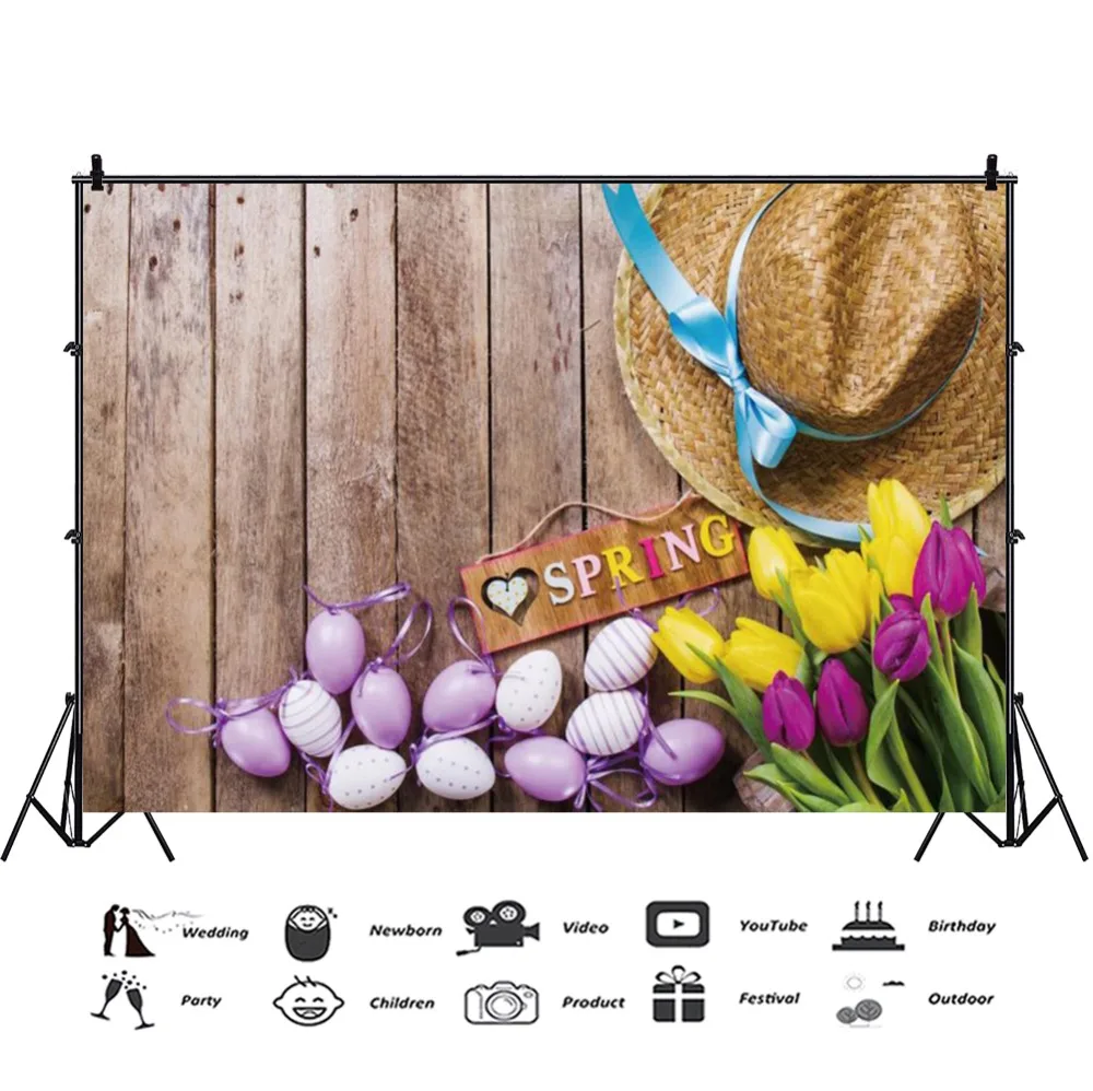 Laeacco Spring Flowers Egg String Straw Hat Plank Floor Baby Shower Scene Photo Background Photography Backdrop For Studio | Электроника