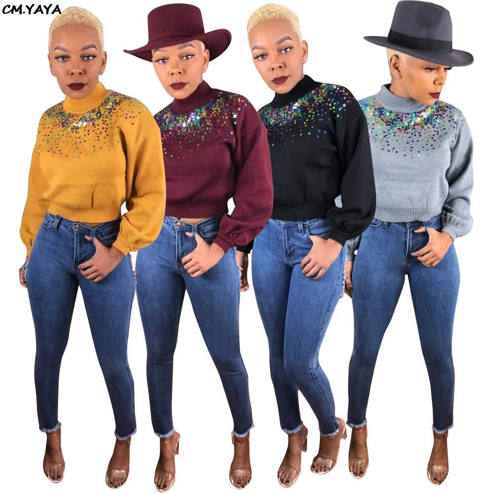 2019 new women sequins long sleeve pullover knitted sweaters fashion lady 4 colors vintage sweater tops coat GLX9102 | Женская одежда